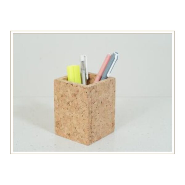 Classic Square Cork Pen Holder with Natural Texture for Simple and Sustainable Desktop Writing Instrument Storage