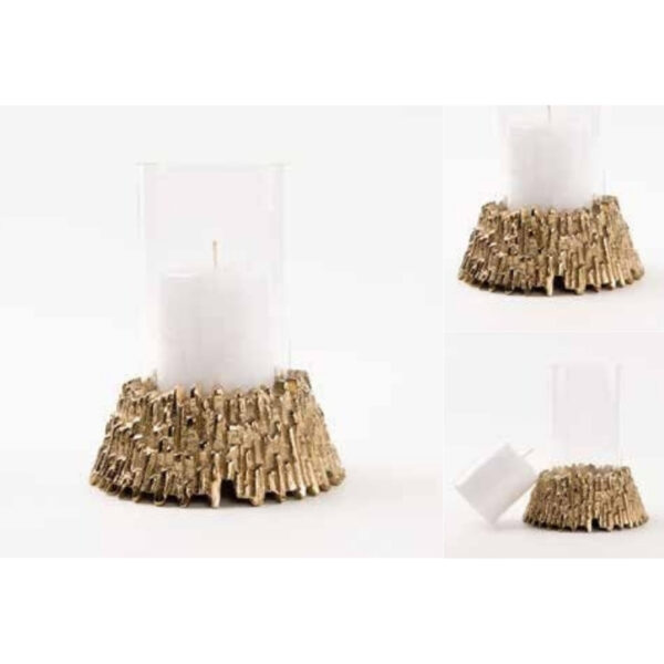 Textured Gold Base Hurricane Candle Holder with Glass Shield – 100% Made in India