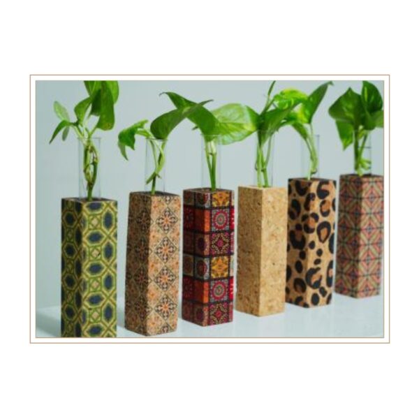 Artistic Cork Vase Collection with Vibrant Decorative Patterns and Glass Inserts for Creative Hydroponic Plant Cultivation and Home Décor