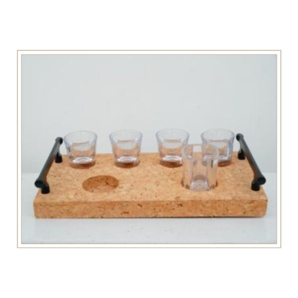 Professional Cork Serving Tray with Metal Handles and Precision Glass Holder Cutouts for Elegant Beverage Service and Entertainment