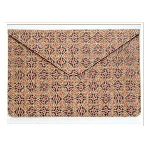Artisan Cork Envelope Clutch with Traditional Geometric Pattern Design for Elegant Evening and Cultural Occasions