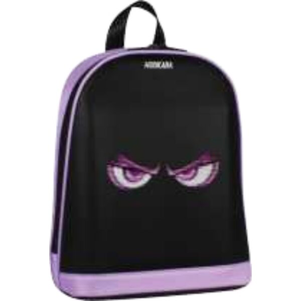 Unique Purple-Edged Black Backpack With Glaring Violet Eyes Design For Trendsetting Teens And Edgy Fashion Fans
