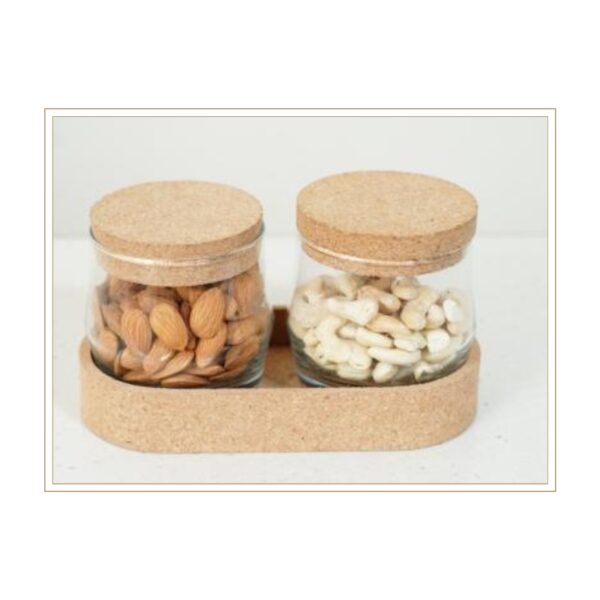 Sustainable Cork Kitchen Storage Set with Glass Jars and Cork Lids Plus Matching Serving Tray for Eco-Friendly Food Organization