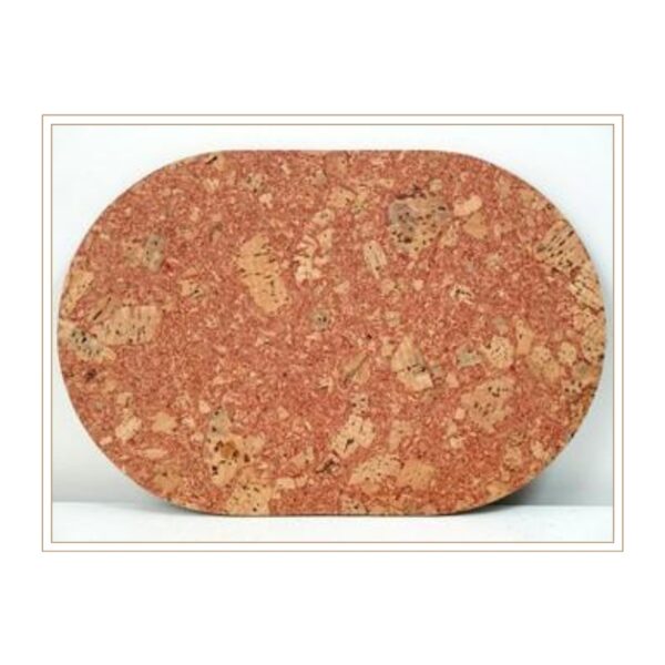 Premium Oval Cork Placemat with Rich Coral Red Texture and Natural Speckled Pattern for Vibrant Dining and Artistic Table Presentation
