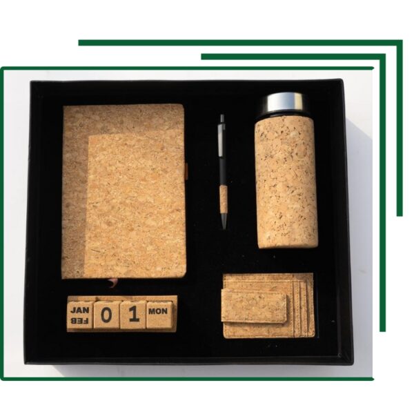 Premium Eco-Friendly Cork Office Gift Set with Notebook, Bottle, Pen, Calendar, and Card Holder