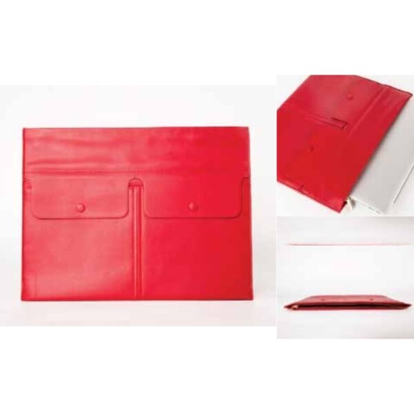 Vibrant Red Premium Leather Document and Laptop Sleeve with Dual Pocket Design and Secure Button Closure – 100% Made in India