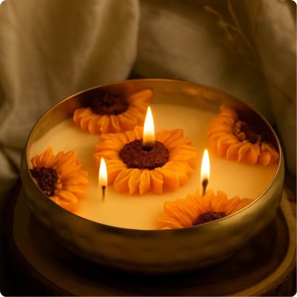 Sunflower Blossom Multi-Wick Scented Candle in Brass Bowl